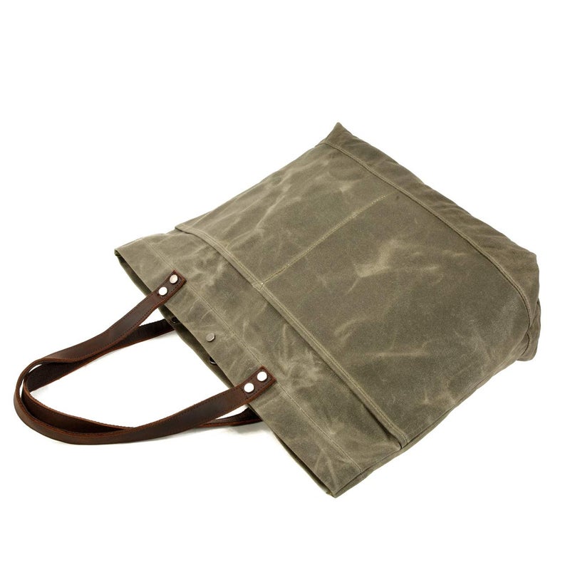WUDON Waxed Canvas Travel Tote Bag - Extra Large Carryall Shoulder Bag for Women (Green) - Image 4